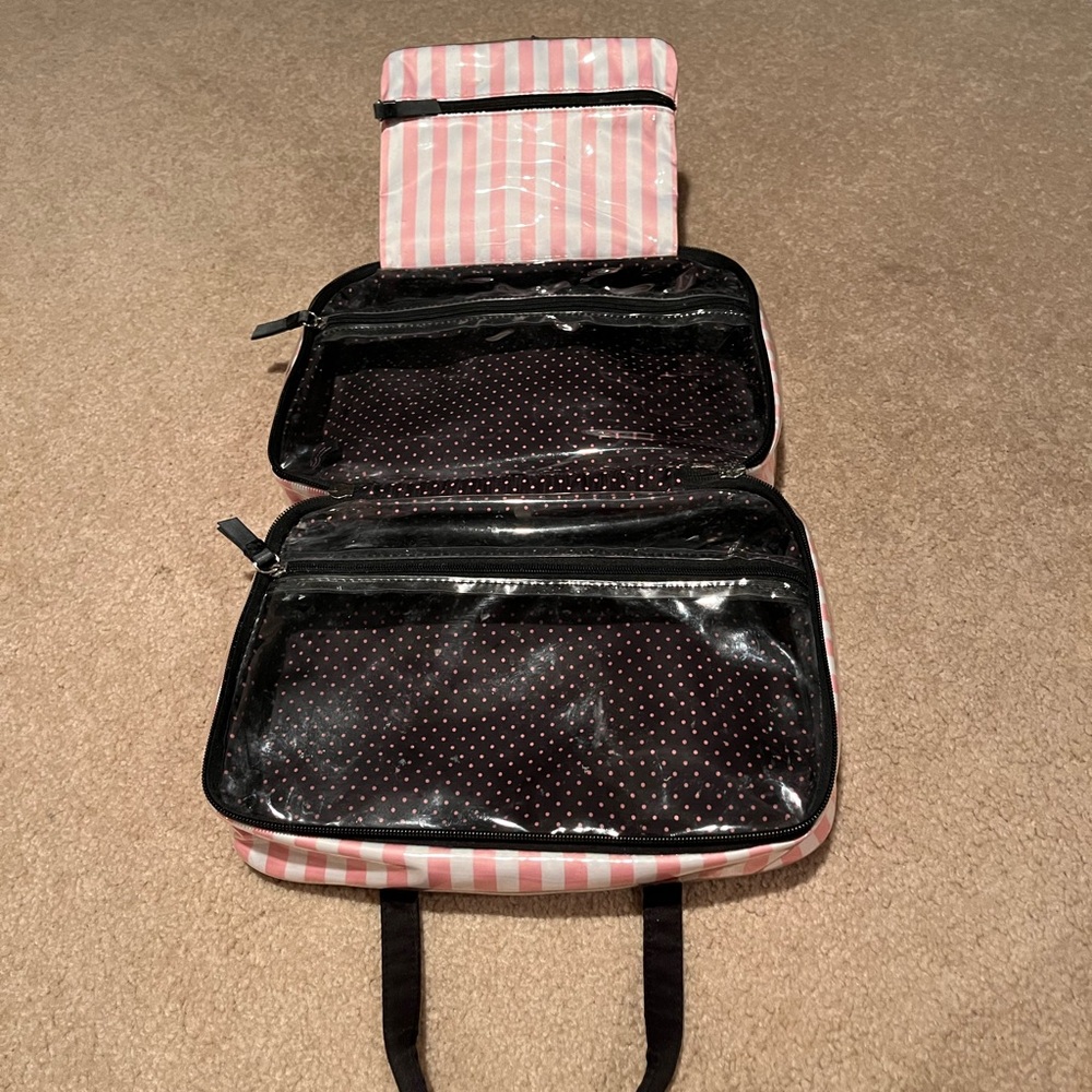 Victoria’s Secret Pink Black and White Hanging Striped Travel Cosmetic Organizer